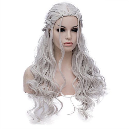 Daenerys Targaryen Wig for Game of Thrones Khaleesi Long Curly Wavy Silver Gray