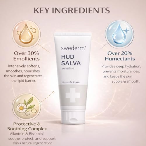 swederm Hudsalva Sensitive Eczema Hand Cream 1.69 Oz - Soothing and Moisturizing Hands and Foot Cream - Healing Ointment with Glycerine - Nourishes & Repair Dry Skin and Callus - Fast Absorbing