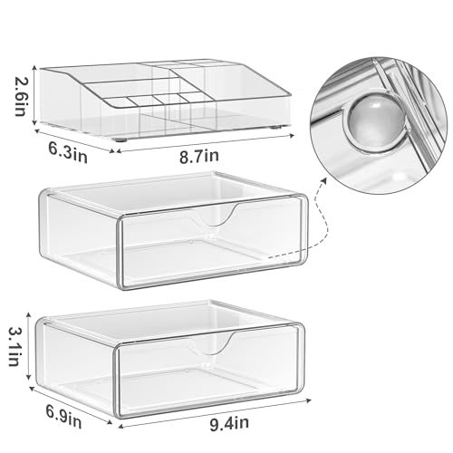 DOADW 3-Piece Clear Stackable Bathroom Counter Organizer Set for Vanity