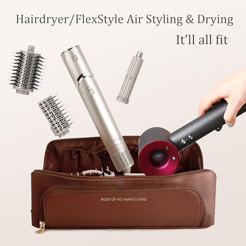 Veki Travel Carrying Case for Shark Flexstyle, Airwrap. Organizer for Shark Flexstyle/FlexFusion/SpeedStyle, Stylers and Accessories, Hair Tools Travel Bag, Hair Dryer 2 In 1 Storage Bag (Brown)