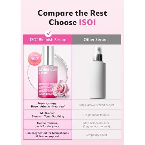 ISOI Blemish Care Up Serum for Face, Vegan Hydrating Serum for Smooth & Glass Skin Effect, Skin Barrier & Moisture Balance for Women, Arbutin & Rose Otto Oil, Korean Skin Care (2.36 fl. oz, 70ml)