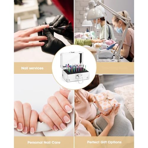 Onism 30Pcs Nail Drill Bits Set, 3/32" Tungsten Carbide Ceramic Quartz Kit with 75 Sanding Bands (#80/120/180), 40-Slot Expandable Organizer Box for Acrylic Gel Removal & Prep, Silver