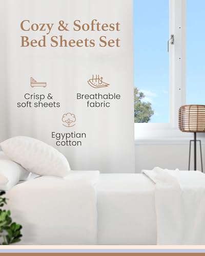 Good Sleep Bedding Split King Sheets Set - 100% Egyptian Cotton, White, Adjustable Bed, Model: Split King / 01