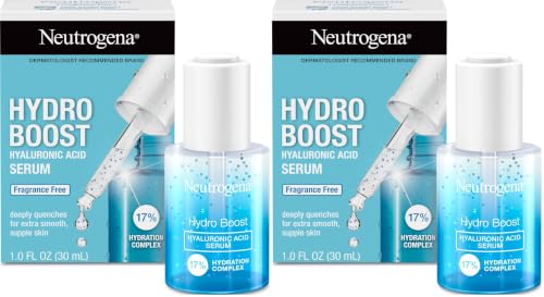 Neutrogena Hydro Boost Hyaluronic Acid Serum 1 Fl Oz Pack of 2 - Lightweight Hydrating Face & Neck Serum for Dry Skin
