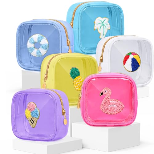Mini Preppy Makeup Bags Bulk - Multicolor Beach Storage Pouches - 6 Pack