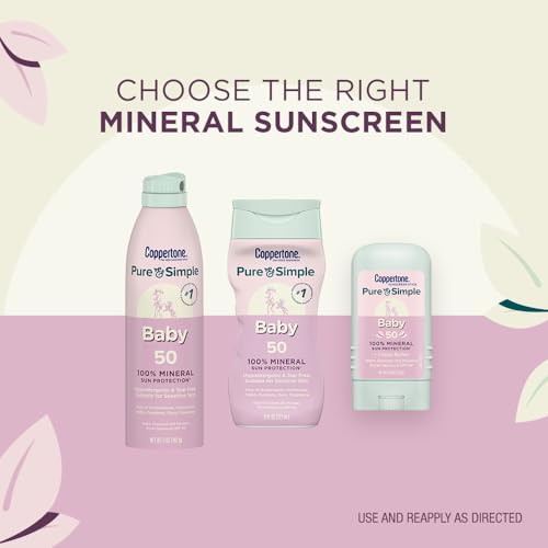 Coppertone Pure and Simple Baby Mineral Sunscreen Lotion SPF 50 (6 Fl Oz) + Baby Sunscreen Stick SPF 50 (0.49 Oz), Hypoallergenic and Fragrance Free