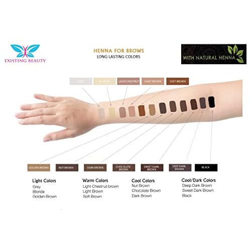 Medium Brown Eyebrow Henna Tint for Eyebrow Color- Professional Henna Brow Kit Including Use Instructions and Mixing Bowl 3x 1g Packets Brow Dye by Existing Beauty