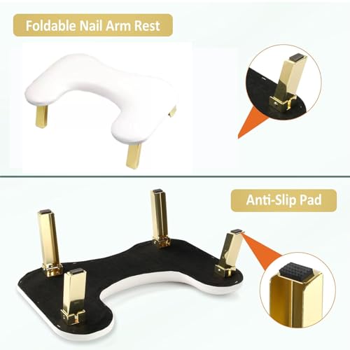 Foldable Nail Arm Rest with PU Leather Cushion - Manicure & Nail Tech Hand Support