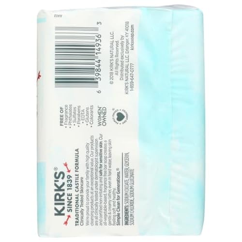 Kirks Natural Soap Bar - Coco Castile - Fragrance Free - 3 Count - 4 oz (Pack of 4)