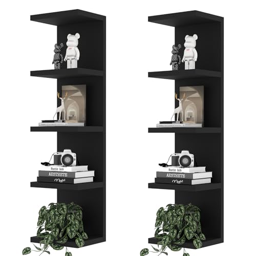 LitaEther 5-Tier Floating Wall Shelf Set - Black Display Shelves for Home & Office