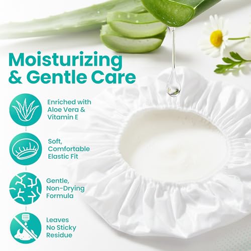 No-Rinse Shampoo & Conditioner Shower Cap, Waterless Hair Washing for Elderly, Bedridden, Hassle-Free Microwavable Hair Washing Cap infused with Aloe & Vitamin E ? 12-Pack