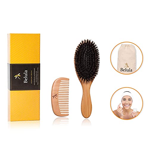 Belula Organic Skin and Hair Care. Dry Brushing Body Brush Set and 100% Boar Bristle Hair Brush Set. Restore Shine and Texture to Your Skin and Hair.