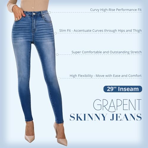 GRAPENT Skinny Jeans for Women High Waist Stretchy Classic High Rise Slimming Jeggings Denim Trousers Pants