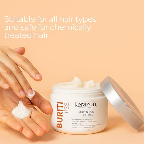 Kerazon Professional Deep Hydrating Hair Mask with Buriti Oil & Shea Butter for Frizz Control
