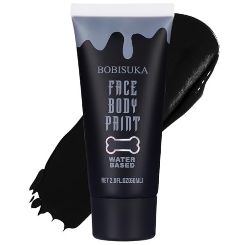 BOBISUKA Black Face Body Paint, Water Based Face Painting for Art Theater Halloween Party Cosplay Clown SFX Makeup for Women Adults, Non-Toxic Washable