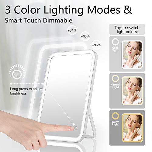 KOOKIN Lighted Makeup Mirror with 3 Color Modes & 5X Magnifier, Rechargeable LED Vanity Mirror