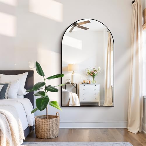 30x50 Inch Black Arched Wall Mirror for Bathroom - Frameless, Distortion-Free