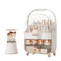 Makeup Organizer Countertop & Makeup Brush Holder with Lid 360 Rotating Clear Dustproof Skincare Holder for Vanity Bathroom Countertop, Ideal Gifts for Women, Transparent, Rose Gold