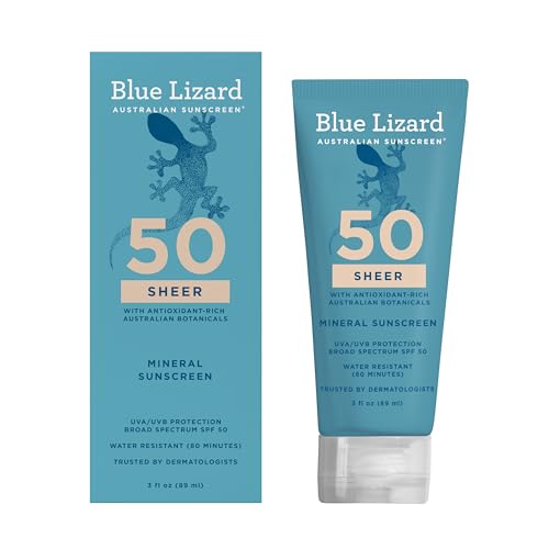 Blue Lizard Australian Mineral Sunscreen Lotion SPF 50 - 3 oz Water-Resistant, Sensitive Skin