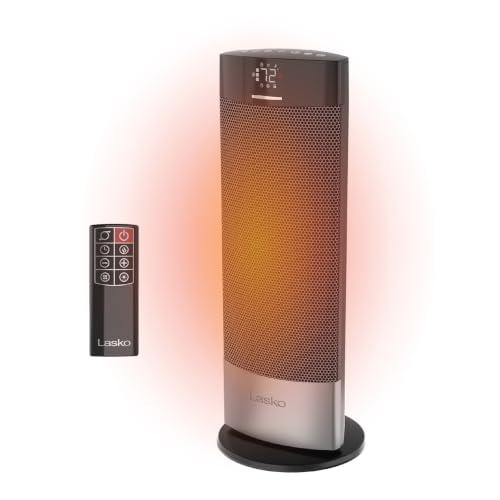 Lasko 18-Inch Ellipse Ceramic Tower Space Heater with Remote - Black