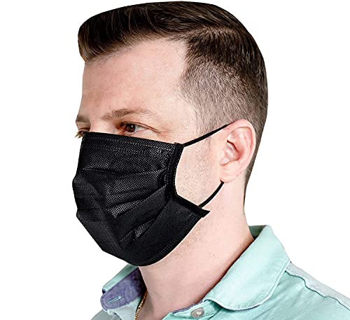 Bulk Black Face Masks - 2000 Pack, Non Woven 3-Layer Masks with Adjustable Ear Loops