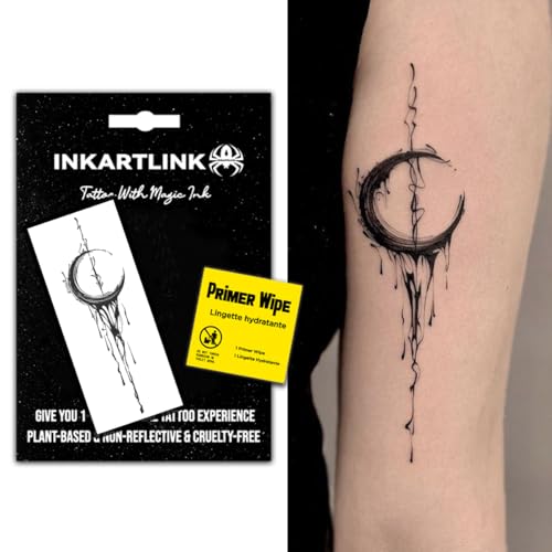 INKARTLINK Temporary Tattoo, Medium Size Semi Permanent Moon Tattoo, Adult Art Design, Party Favor, Waterproof, Realistic, No Adhesive, No Reflective, Lasts 1-2 Weeks (Glorious Moon)