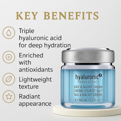 Hydrating Hyaluronic Acid 3D Face & Night Cream with Jojoba & Grape Seed Oil - 50mL
