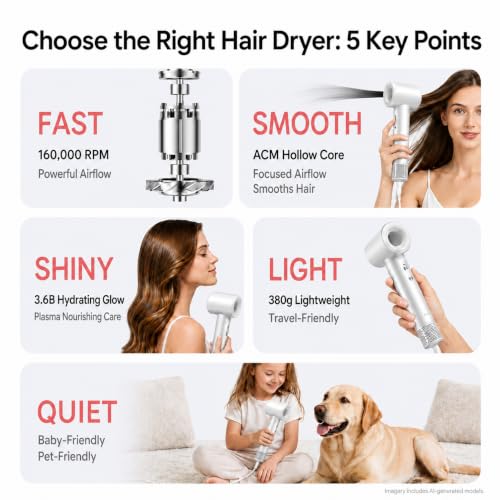 Nixyldon High-Speed Ionic Hair Dryer with Diffuser - 160,000 RPM Motor