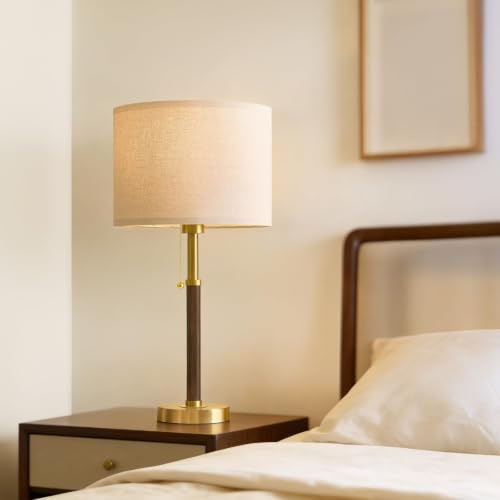 G-SAFAVA Walnut Wood & Metal 22" Mid Century Modern Table Lamp for Bedroom & Living Room