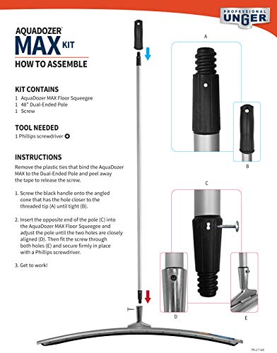 Professional Floor Squeegee Kit with 36-Inch Rubber Blade and 48-Inch Pole for Concrete & Asphalt Cleaning