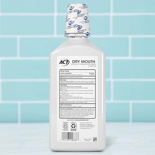 ACT Dry Mouth Anticavity Zero Alcohol Fluoride Mouthwash 33.8 fl oz Pack of 6 - Soothing Mint
