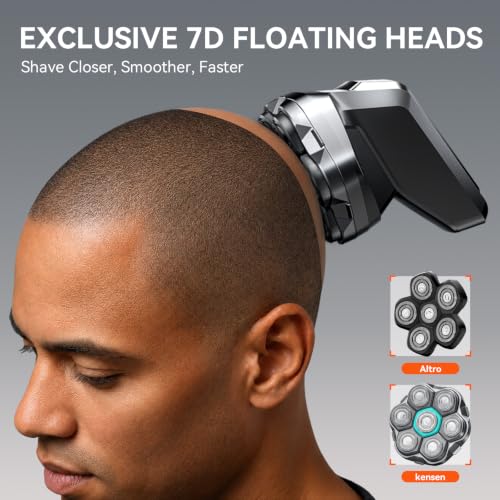 Kensen 7D Electric Head Shaver for Bald Men - Black, Waterproof Wet Dry Razor