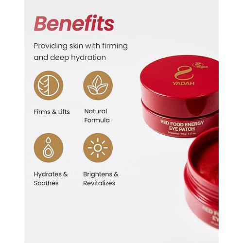 YADAH Red Food Energy Eye Patch 60 Pairs - Hydrogel Under Eye Mask with Pomegranate & Ginseng for Firming, Hydration & Puffiness Reduction.