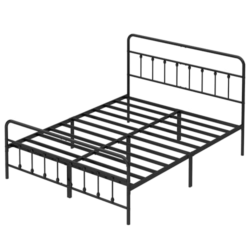 King Size Metal Bed Frame with Headboard and Footboard - Black - Heavy Duty Steel