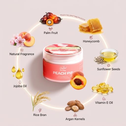 Peach Body Butter 8oz Hydrating Moisturizer with Jojoba, Argan & Vitamin E - Long-Lasting Fragrance