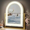 Gvnkvn Arched 15.2 in Lighted Makeup Mirror with 10X Magnifier, Gold, 360° Rotation