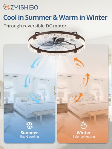 ZMISHIBO 24 Inch Ceiling Fan with Lights, Remote & App Control, Brown