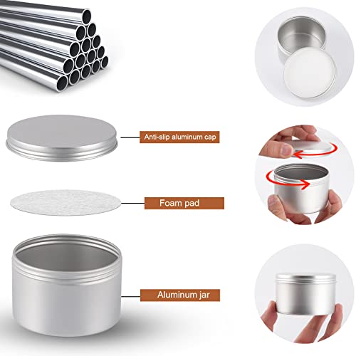 42 Pack Round Cans with Screw Lid 7 Oz Aluminum Metal Tins DIY Food Candle Containers for Lotion Bars, Balms, Salve, Spices, Beard Balm, Crafts with 4 Markers 6 Sheets Label Stickers