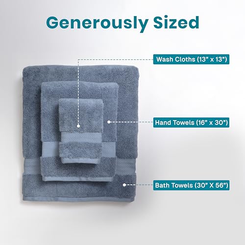Organic Cotton Bath Towel Set of 6 - Dark Blue - Hotel Quality 700 GSM