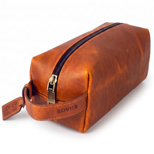 Havana Leather Toiletry Bag for Men - Full-Grain Bovine Dopp Kit, Travel Organizer
