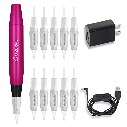 Microblading Tattoo Machine with 50 Needles - Portable Permanent Makeup Device in Red