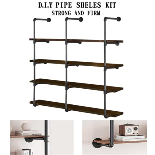 HITOMEN 3-Pack Industrial Iron Pipe Shelves 5-Tier Wall-Mounted Open Bookcase