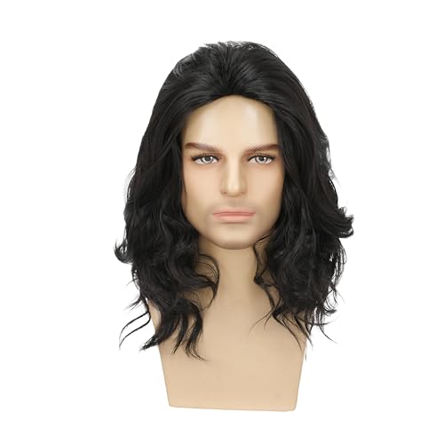Men's Black Long Curly Synthetic Wig for Costume & Party