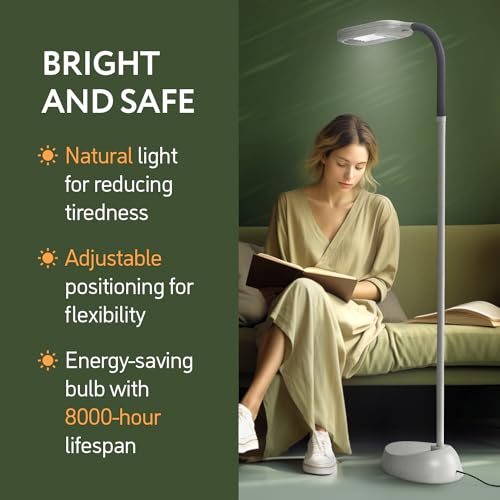 Gray Kenley Natural Daylight Floor Lamp with Adjustable Gooseneck
