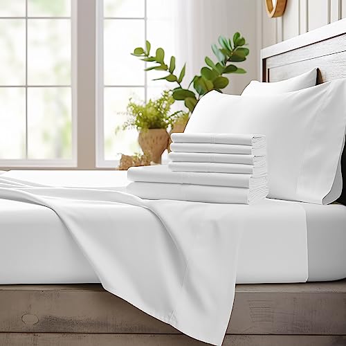 Queen Size Bamboo Viscose Bedding Sheet Set - White, 6 Pieces, Deep Pockets, Cool & Soft