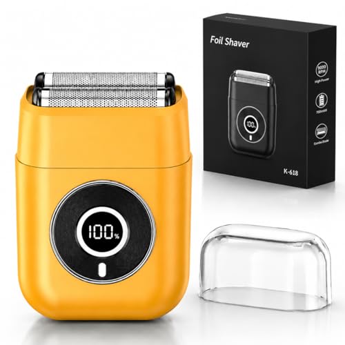 Electric Mini Foil Shaver for Men Grooming Razor Beard Trimmer - Yellow - Compact Waterproof
