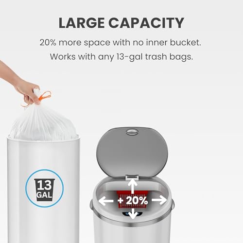 iTouchless 13 Gallon Round Sensor Trash Can with Lid - Alpine White