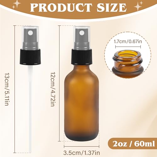 AF-2oz-12 Glass Spray Bottles - Amber Frosted Essential Oil & Travel Dispenser Set
