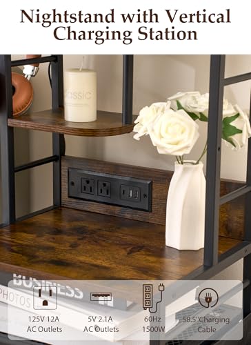 Tall Nightstand with Charging Station & 5 Drawers - Brown, 57 Inches - Variation of Brown / 1 Pack