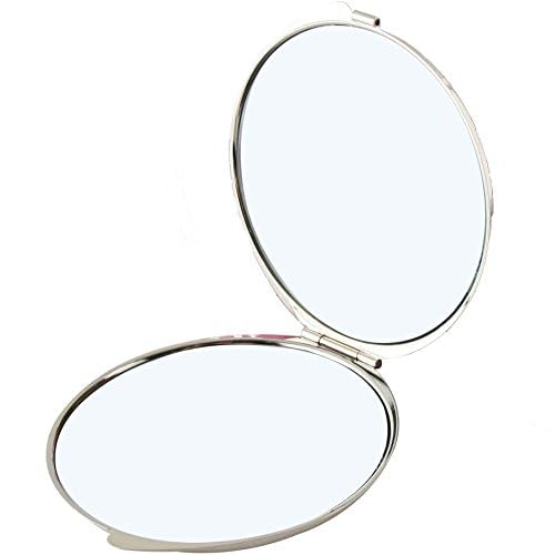 Mother of Pearl Design 2-Sided 2X/1X Magnification Compact Mirror, Pocket Travel Makeup Mirror, Small Metal Portable Handheld Cosmetic Mirror for Purses, Gift for Mom Women (Pink Plum Flower)